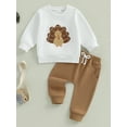 thumbnail image 1 of Jaweiwi Baby Toddler Boy Thanksgiving Outfits 6 12 18 24 Months 2T 3T Long Sleeve Tuekey Graphic Sweatshirt + Pants Set Clothes, 1 of 9
