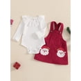 thumbnail image 1 of Jaweiwi Baby Toddler Girl Christmas Outfit, 3 6 12 18 Months Lace Trim Long Sleeve Ribbed Romper Santa Claus Embroidery Suspender Skirt 2 Piece Clothes Set, 1 of 9