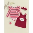 thumbnail image 1 of Jaweiwi Baby Toddler Girl Christmas Outfits 3 6 9 12 18 Months Stripe Long Sleeve Romper Santa/Turkey Embroidery Overalls Dress Headband 3Pcs Clothes Set, 1 of 9