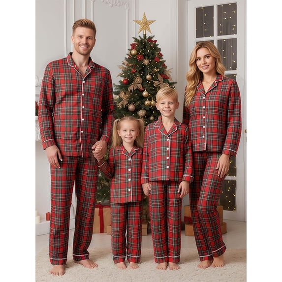 Jaweiwi Christmas Family Pajamas Matching Sets Plaid Tops and Elastic Waist Pants Baby Romper Sleepwear with Dog