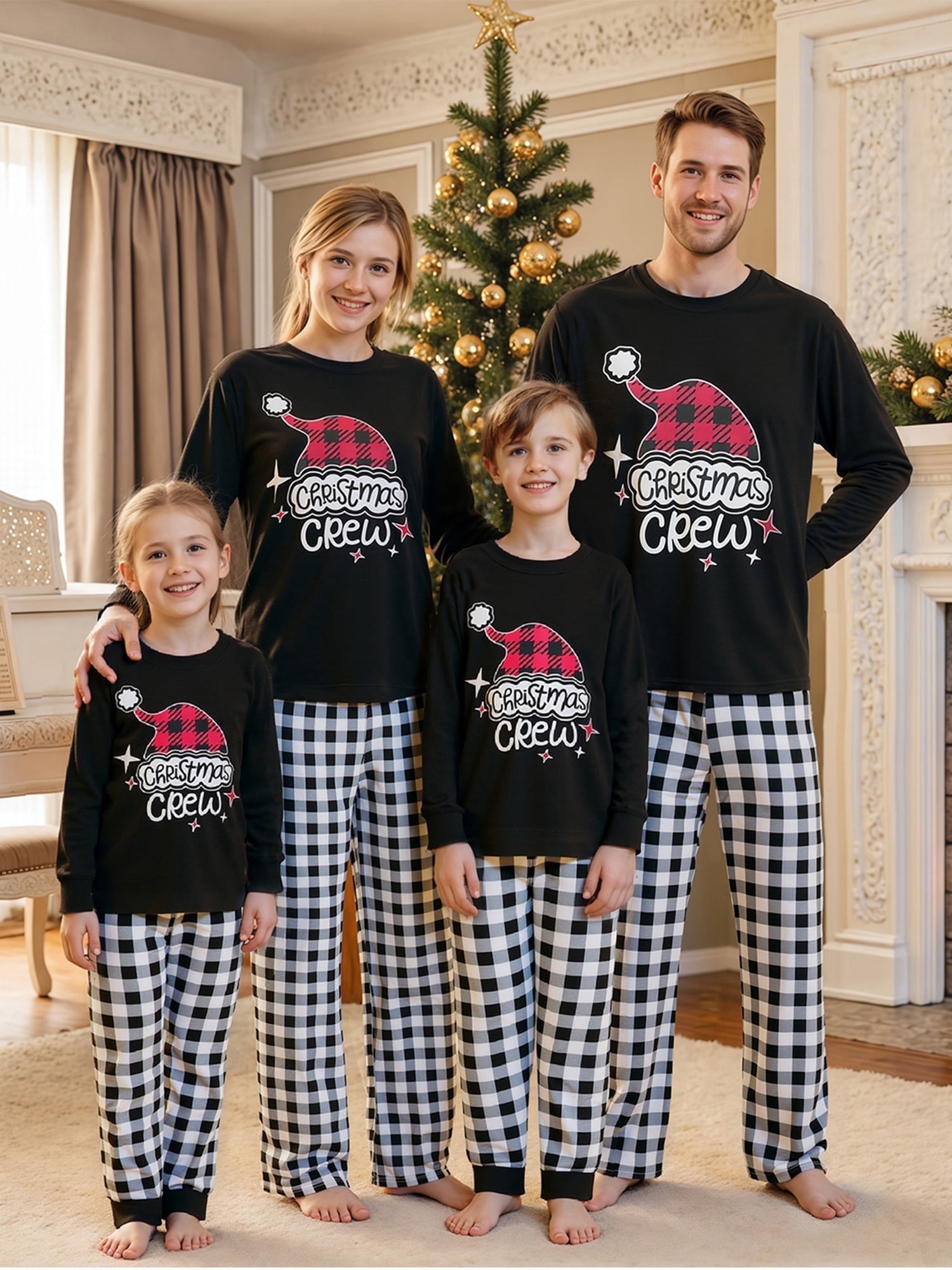 Jaweiwi Christmas Pajamas for Family Matching Long Sleeve Santa Hat ...