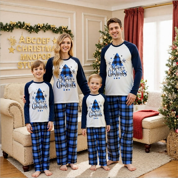 Jaweiwi Family Christmas Pajamas Matching Sets Christmas Tree Print Plaid Christmas Family Matching Outfits for Holiday Pjs