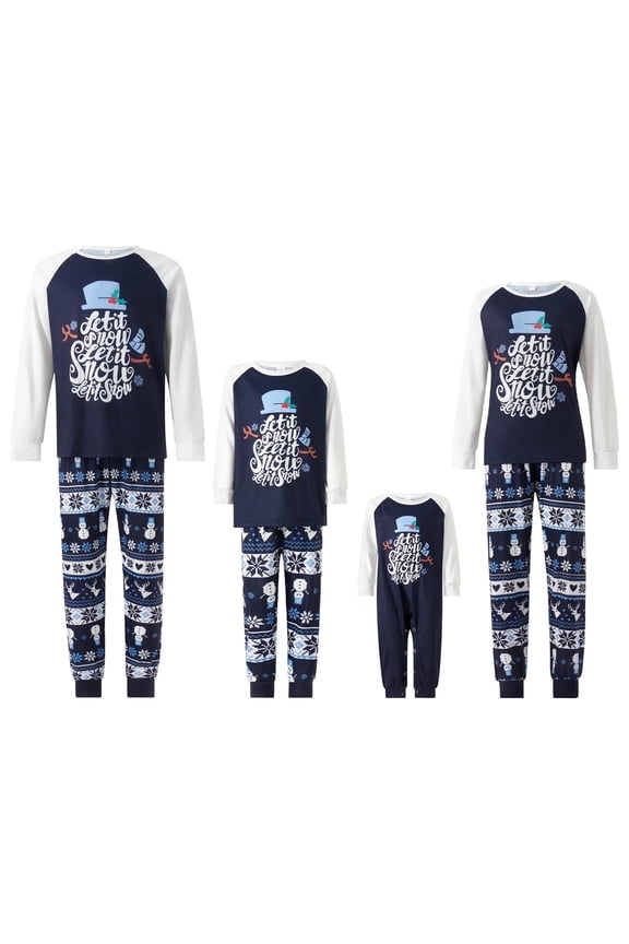 Family Christmas Pajamas Matching Set Letter Print Long Sleeve T shirt Tops + Stripe Snowflake Snowman Print Pants for Holiday Sleepwear Loungewear and Dog