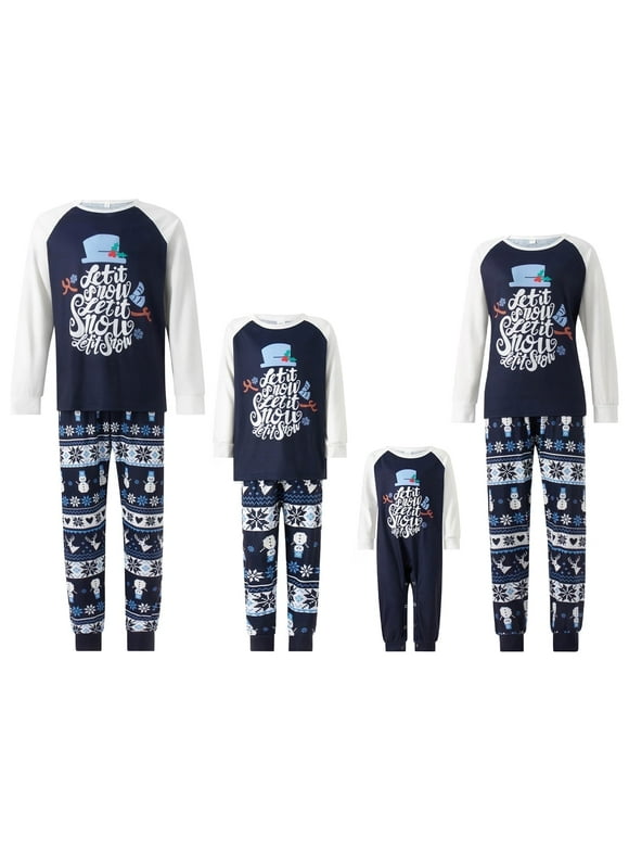 Family Christmas Pajamas Matching Set Letter Print Long Sleeve T shirt Tops + Stripe Snowflake Snowman Print Pants for Holiday Sleepwear Loungewear and Dog