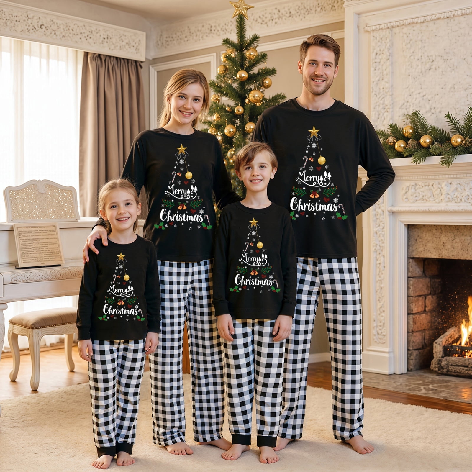 Jaweiwi Family Matching Christmas Pajamas Set Plaid and Letter Print ...