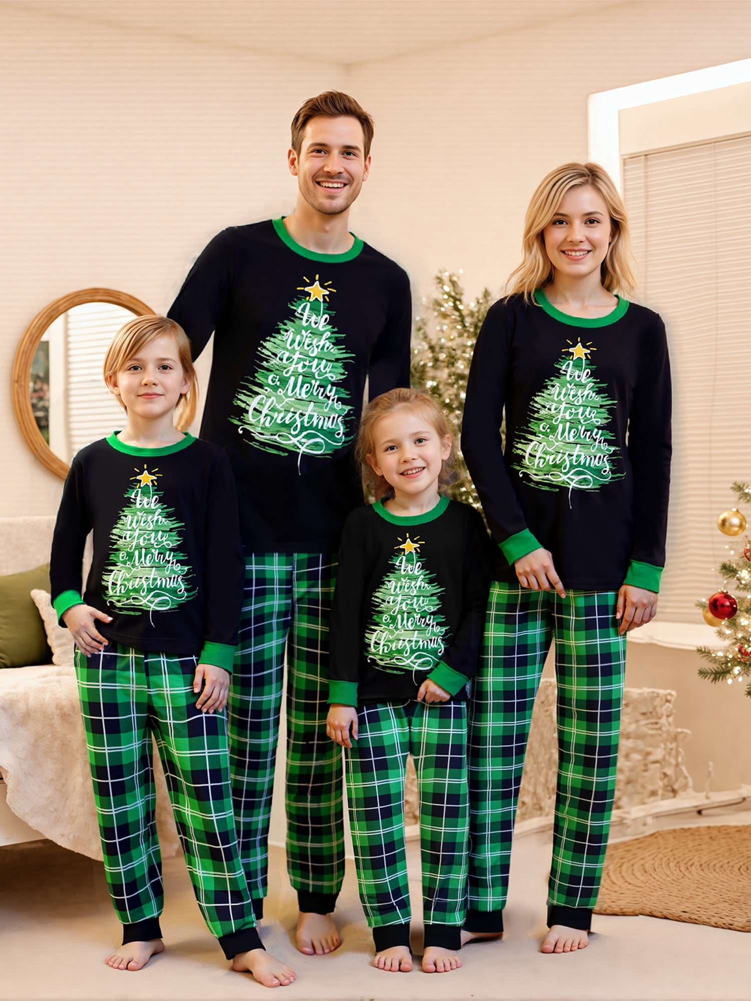 Jaweiwi Family Matching Christmas Pajamas Set Tree Letter Plaid Print ...