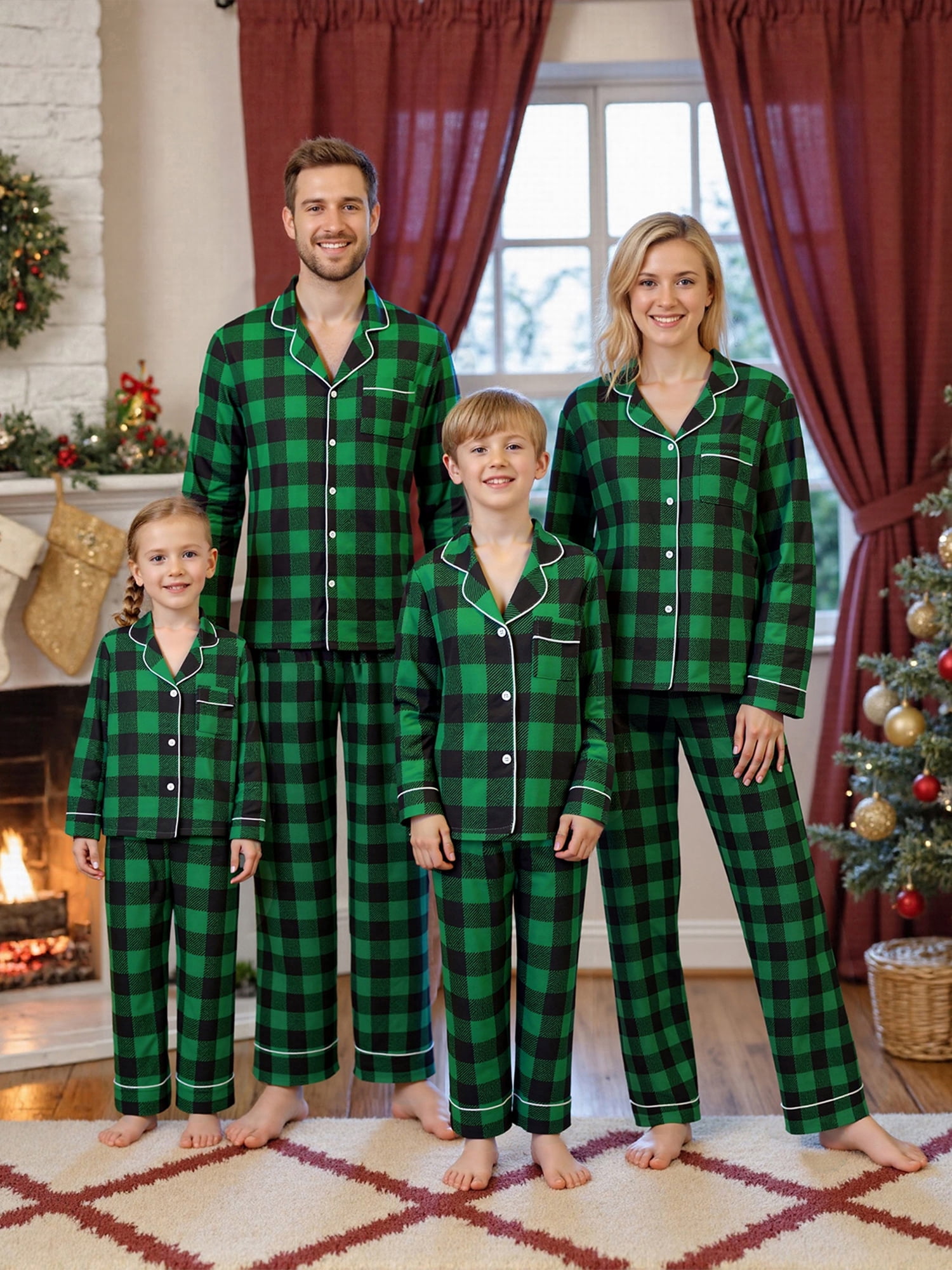 Jaweiwi Matching Family Plaid Pajamas Set for Christmas, Long Sleeve ...
