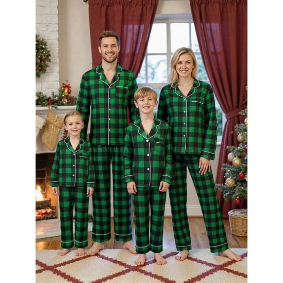 Jaweiwi Matching Family Plaid Pajamas Set for Christmas, Long Sleeve Shirt with Pants Plaid Sleepwear Loungewear for Holiday Wear