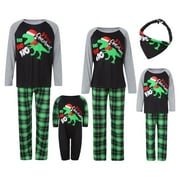 JAWEIWI Parent-Child Pajamas Set for Family Matching, Autumn Long Sleeve Round Neck T shirt Tops Plaid Pants Buttoned Crotch Rompers Holiday Sleepwear