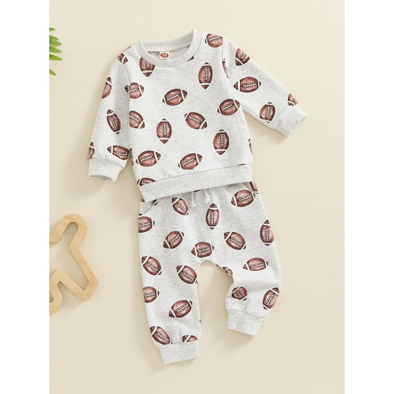Jaweiwi Toddler Baby Boy Football Print Pants Clothes Set 6 12 18 24 Months 2T 3T Long Sleeve Round Neck Sweatshirt Drawstring Pockets Long Pants Outfits