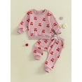 thumbnail image 1 of Jaweiwi Toddler Baby Girls Fall Clothes Set 3 6 12 18 24 Months 2T 3T Cherry Print Long Sleeve Pullover Bow Pants with Pocket 2 Pcs Outfit, 1 of 9
