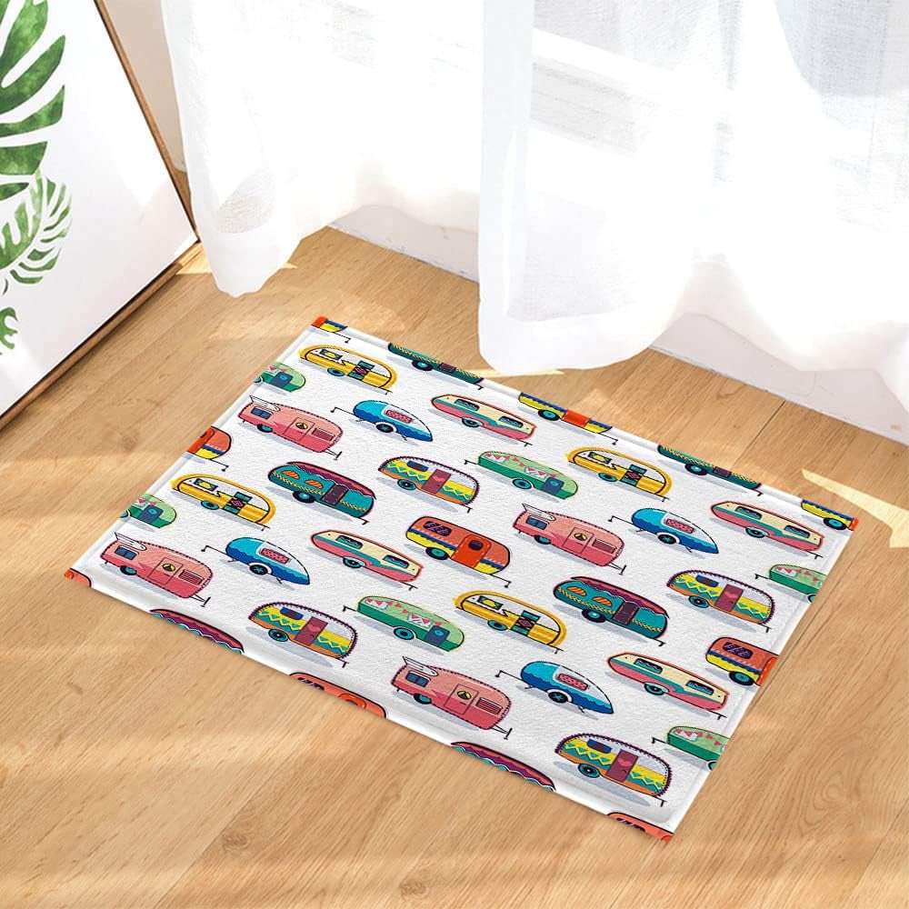 Jawo Happy Camper Bath Mat For Camper Trailer Camping Bathroom, Retro