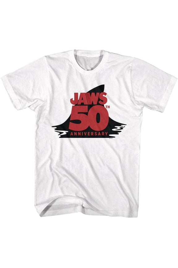 Jaws 50th Anniversary Shark Fin Men's T Shirt (White, Adult6XL)