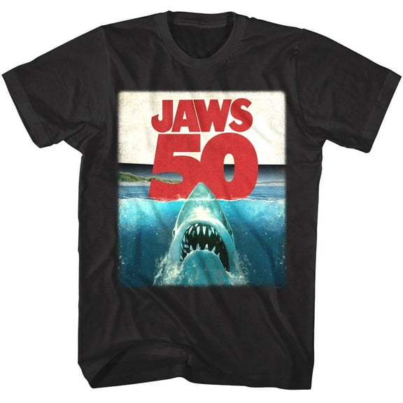 Jaws - 50th Anniversary Shark Under Water - Officially Licensed American Classics - Front Print Solid Adult Short Sleeve T-Shirt