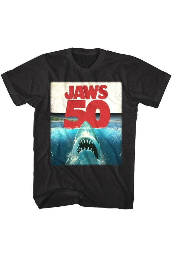 Jaws - 50th Anniversary Shark Under Water - Officially Licensed American Classics - Front Print Solid Adult Short Sleeve T-Shirt