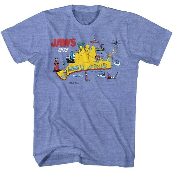Jaws 1975 Amity Island Map Men's T Shirt (LightBlueHeather, Adult2XL)