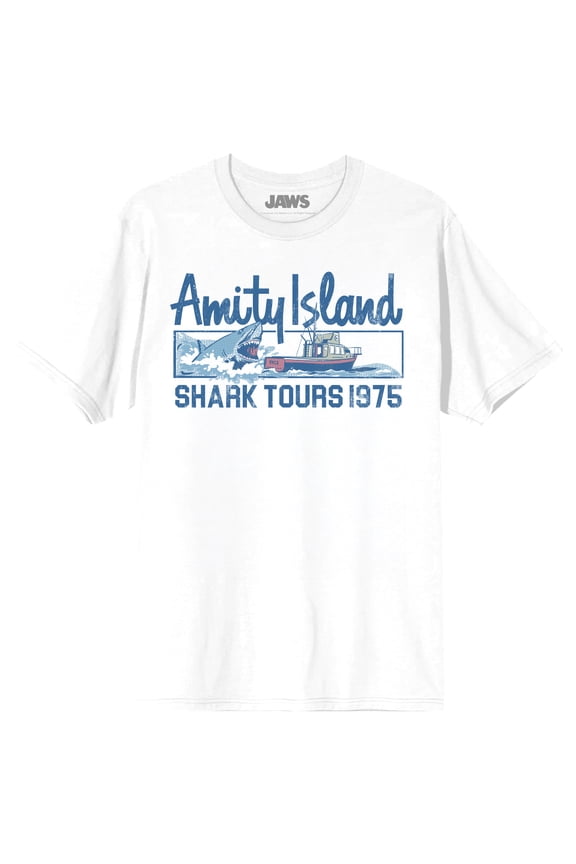 Jaws Amity Island Adult White Crew Neck Short Sleeve T-shirt-Medium