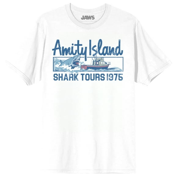 Jaws Amity Island Adult White Crew Neck Short Sleeve T-shirt-Small