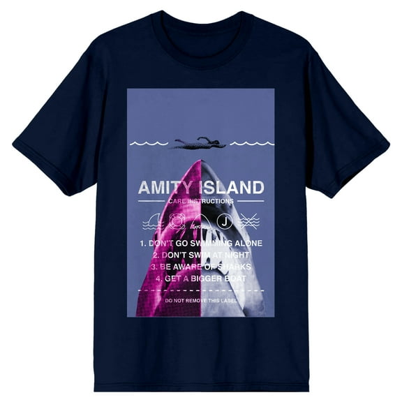 Jaws Amity Island Care Instructions Crew Neck Short Sleeve Navy Men's T-shirt