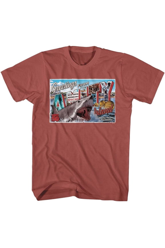 Jaws - Amity Island Postcard - Officially Licensed American Classics - Front Print Solid Adult Short Sleeve T-Shirt