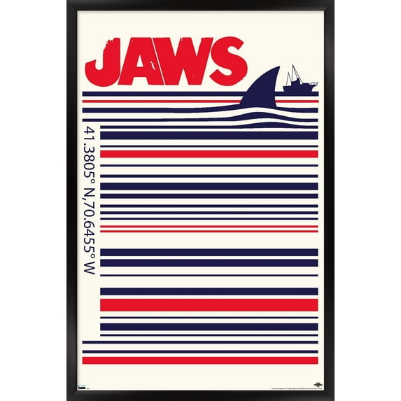 Jaws - Barcode Wall Poster, 14.725" x 22.375", Framed