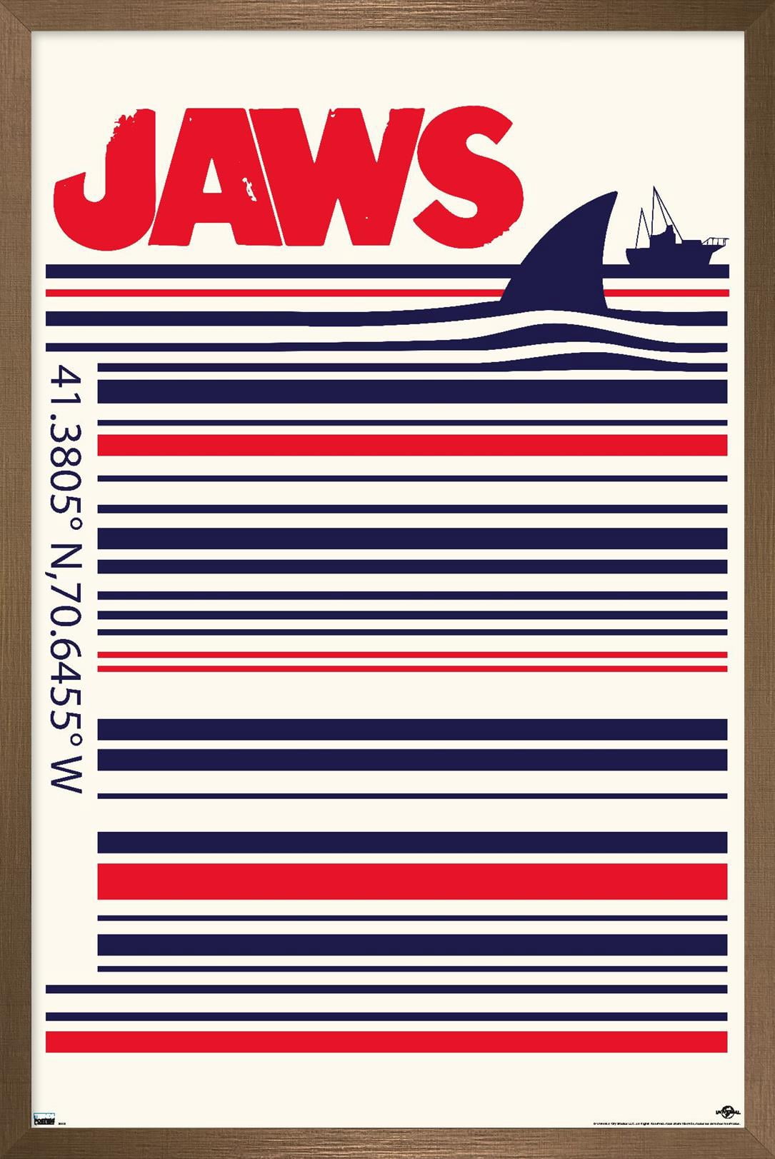 Jaws - Barcode Wall Poster, 22.375" x 34", Framed