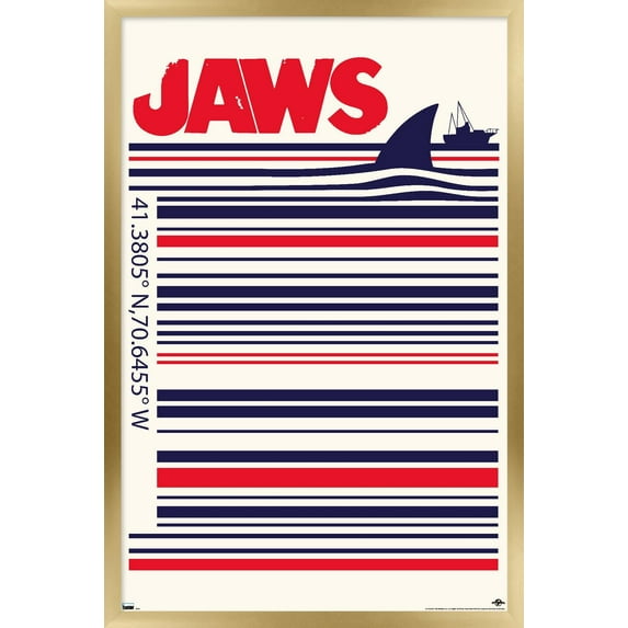 Jaws - Barcode Wall Poster, 22.375" x 34", Framed