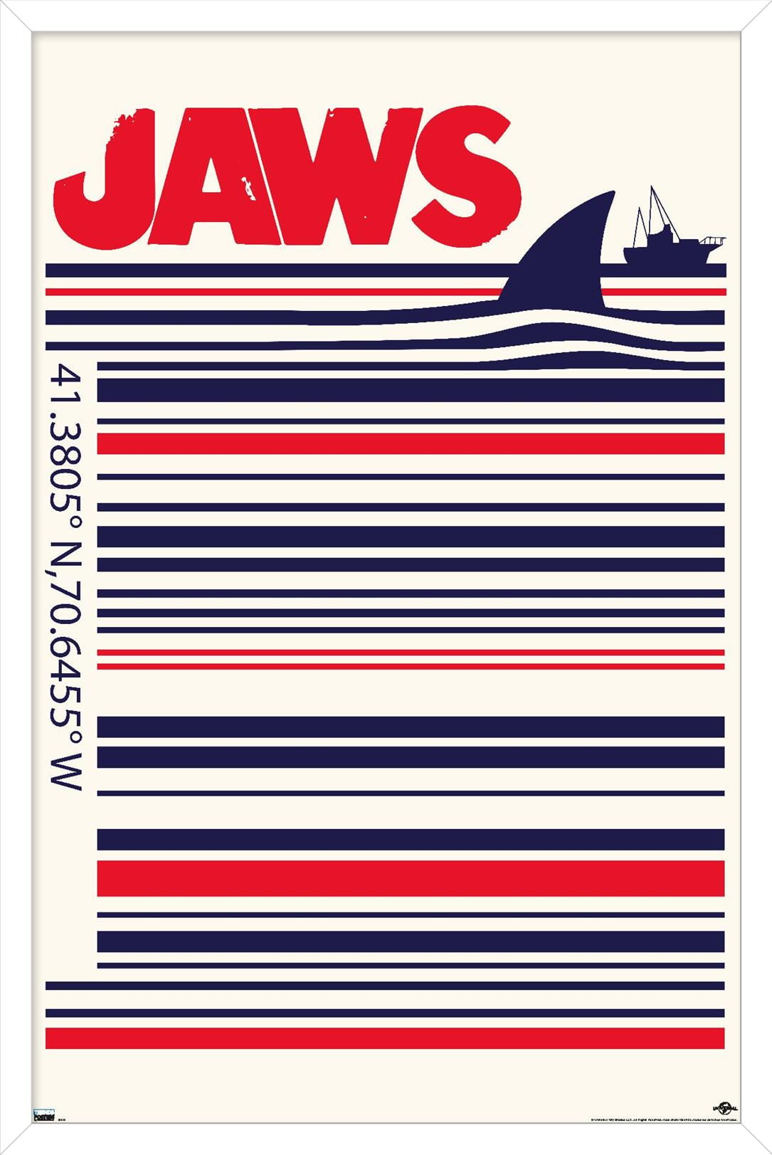 Jaws - Barcode Wall Poster, 22.375" x 34", Framed