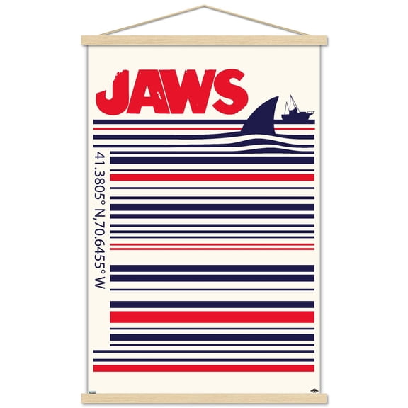 Jaws - Barcode Wall Poster with Wooden Magnetic Frame, 22.375" x 34"