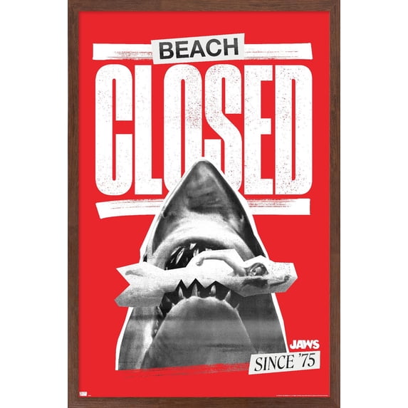 Jaws - Beach Closed Wall Poster, 22.375" x 34" Framed