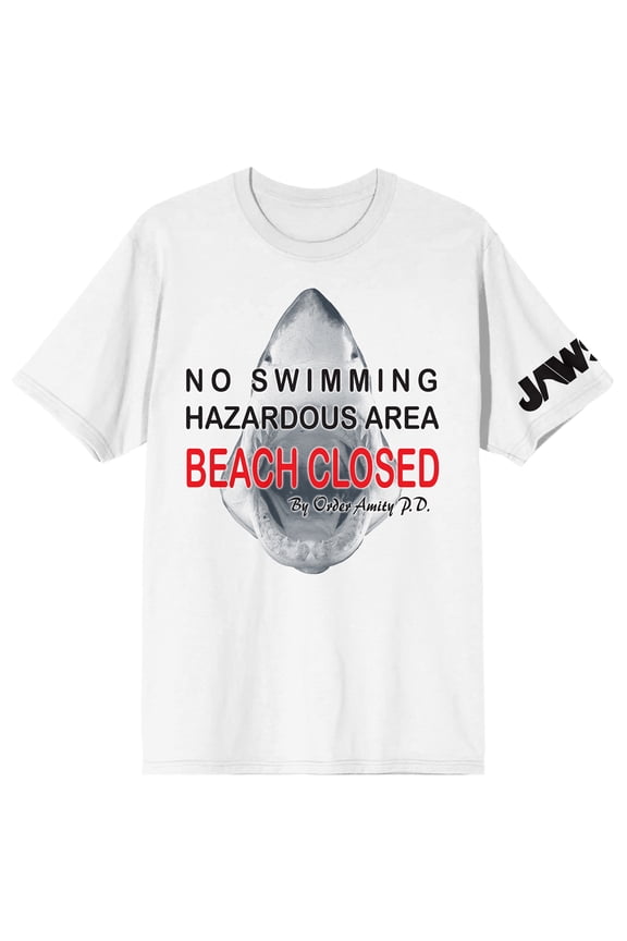 Jaws Beach Closed Warning Women's White Short Sleeve Tee-Large