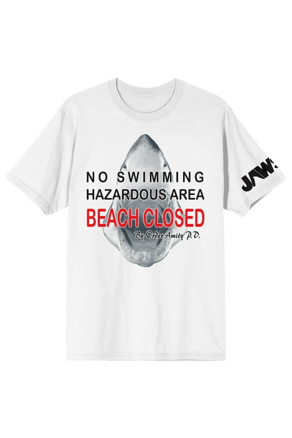 Jaws Beach Closed Warning Women's White Short Sleeve Tee-Small