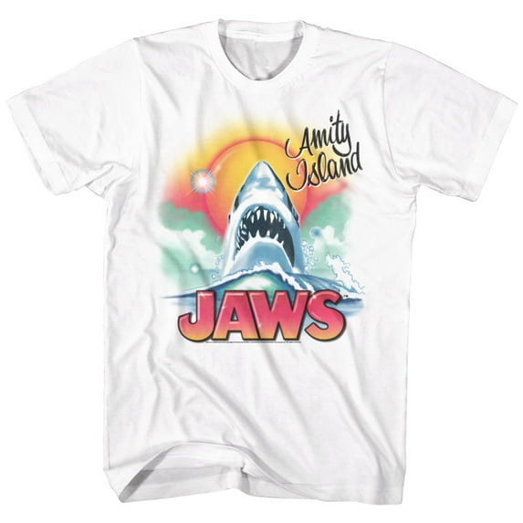 Jaws Beachy Airbrush White Adult T-Shirt