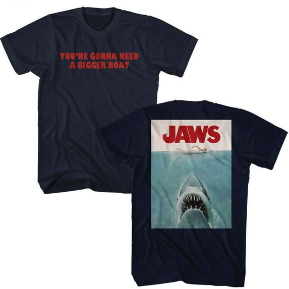 Jaws Bigger Boat Front And Back Navy Adult T-Shirt S ***F&B***