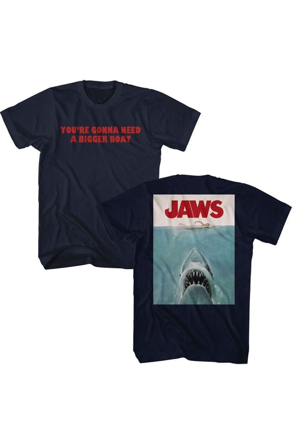 Jaws Bigger Boat Front And Back Navy Adult T-Shirt Xlt ***F&B***