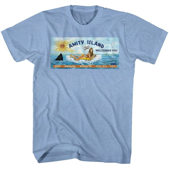 Jaws Billboard Light Blue Heather Adult T-Shirt