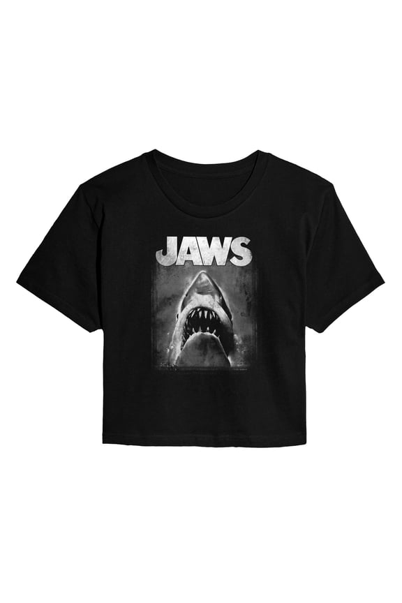 - Black and White Shark - Juniors Cropped Graphic T-Shirt