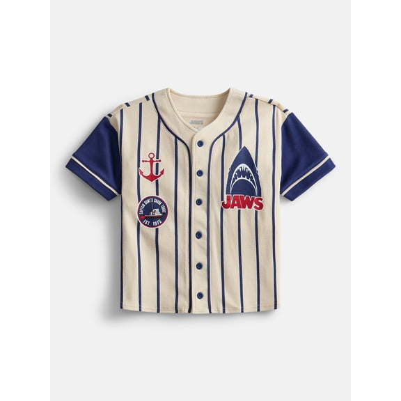 Jaws Boys Graphic Baseball Jersey with Short Sleeves, Sizes 4-18