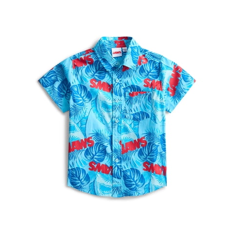 Jaws Boys Cotton Graphic Button Up Shirt with Short Sleeves, Sizes 4-18