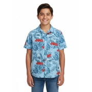 Jaws Boys Cotton Graphic Button Up Shirt with Short Sleeves, Sizes 4-18