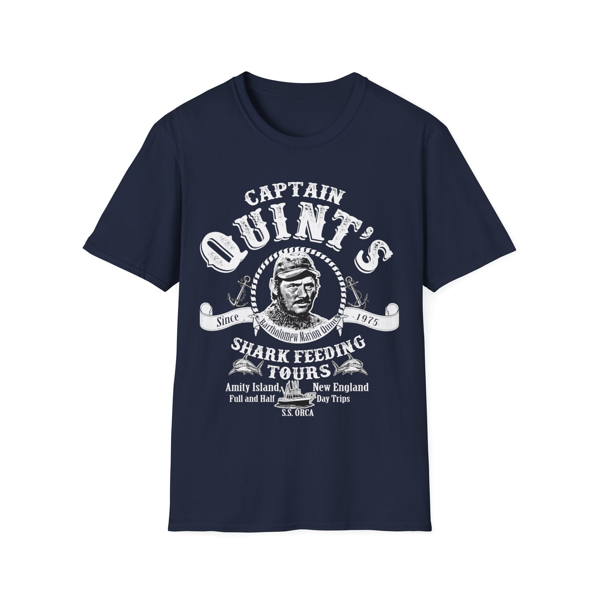 Quint's Shark Fishing T-Shirt 100% Cotton Jaws Fan Art Black Amity