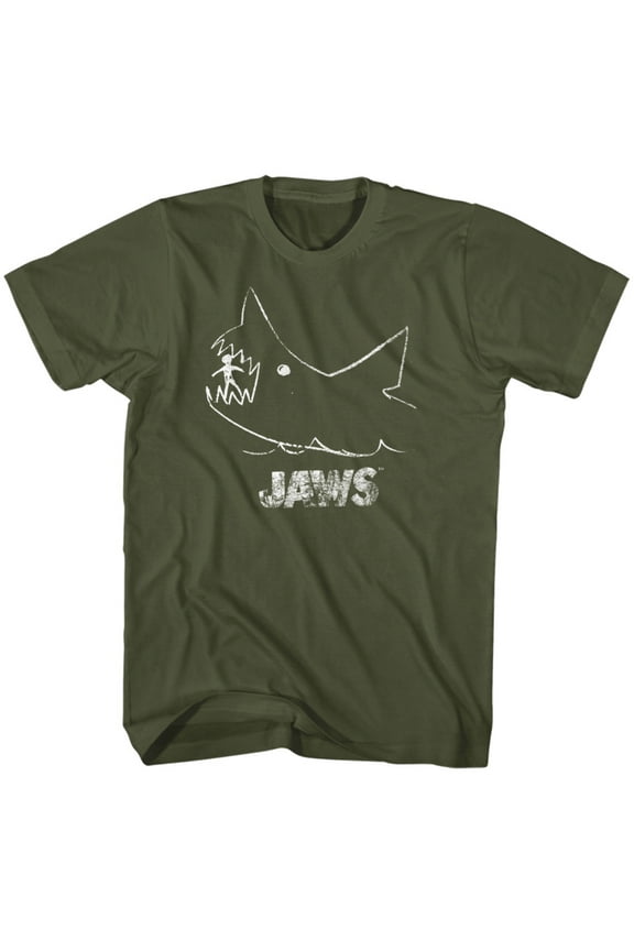 Jaws Chalkboard Military Green Adult T-Shirt