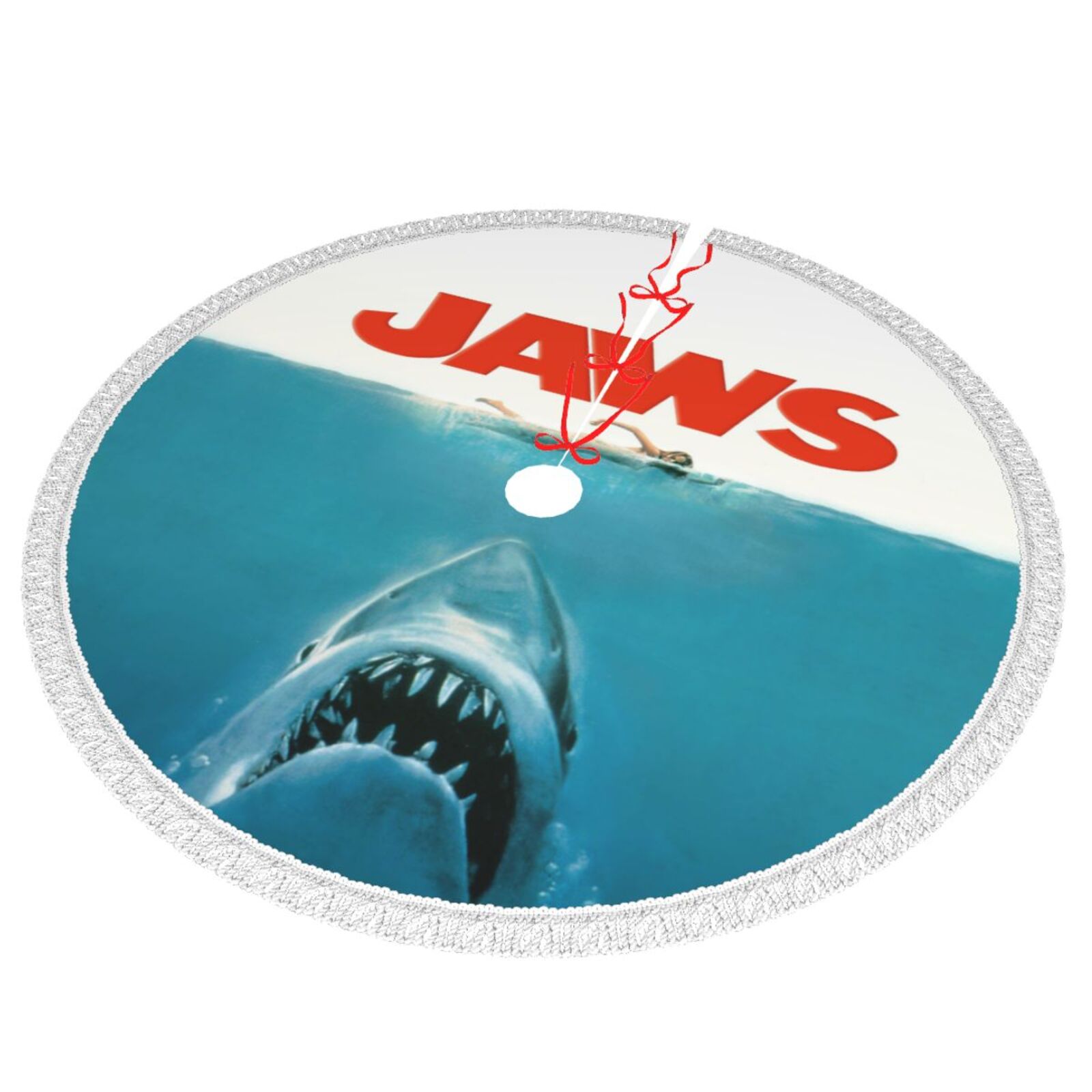Jaws Christmas Tree Skirt with Tassel Thickened Xmas Tree Base Cover for Decorations Holiday Party