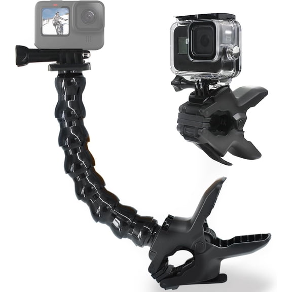 Jaws Flex Clamp Mount with Adjustable Gooseneck 8-Section Compatible with Go Pro Hero 13,12,11,10,9,8,7,6,5,4,Session,3+, 3,2,1,Max,Fusion,DJI Osmo Action 5 Pro 4 3 2 Cameras