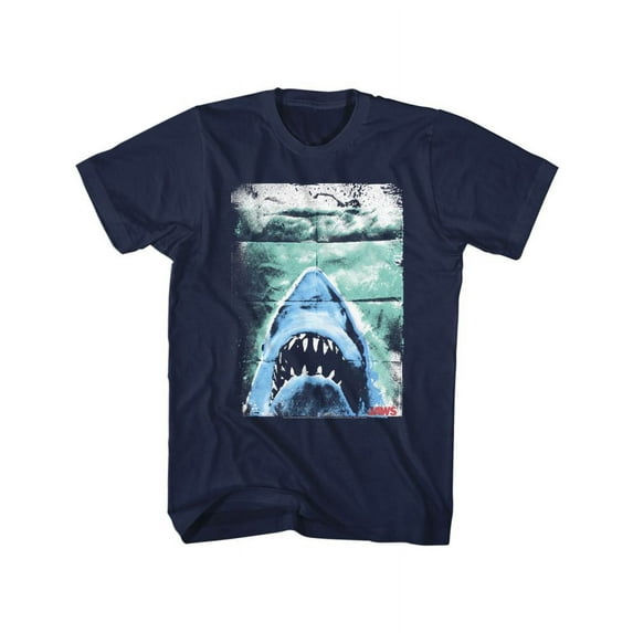Jaws Folded Poster Navy Adult T-Shirt Xlt