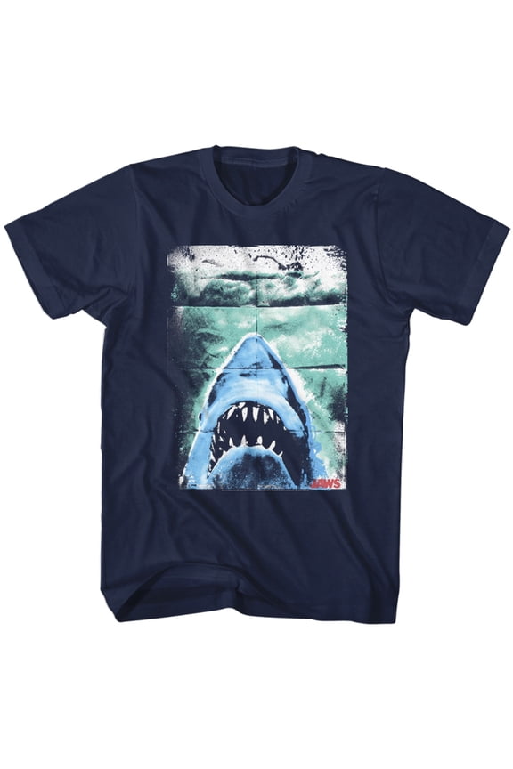 Jaws Folded Poster Navy Adult T-Shirt