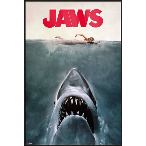 Jaws - Framed Movie Poster (Regular Style / Key Art) (Size: 24" X 36") (Black Aluminum Frame)