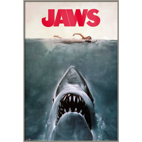 Jaws - Framed Movie Poster (Regular Style / Key Art) (Size: 24" X 36") (Brushed Champagne Aluminum Frame)