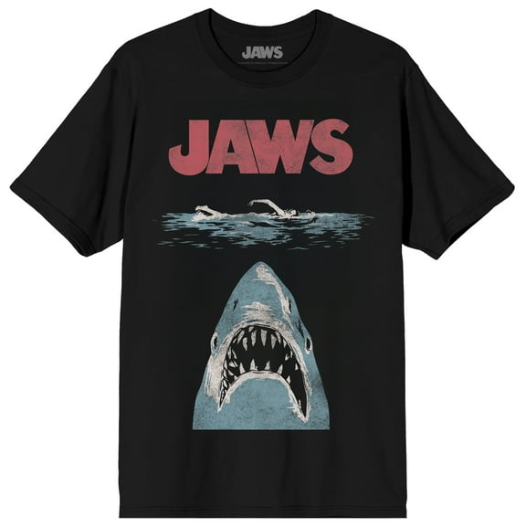 Jaws Franchise Calm Swim on Black Adult Crew Neck Short Sleeve T-shirt - Large