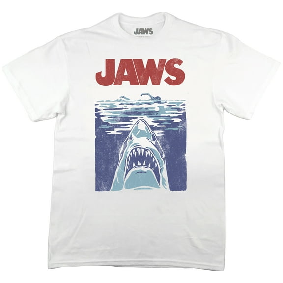 Jaws Franchise Vintaged 3 Color Iconic Poster on White Adult Crew Neck Short Sleeve T-shirt - 4XLB